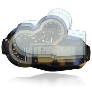 Può includere: Un cruscotto di una motocicletta con un tachimetro, un contagiri e un display digitale. Il display mostra le lettere "ESR" e "HAR" con numeri sotto. Il tachimetro segna fino a 240 km/h.