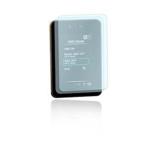 Può includere: Uno schermo nero e grigio con uno sfondo bianco mostra un menu con il testo "ABS Mode", "ABS ON", "REAR ABS OFF [OFF ROAD]", "ABS OFF [OFF ROAD]", e "Exit". Lo schermo mostra anche un'icona "N" verde e un'icona "5" bianca.