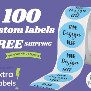 100 x Custom Labels Your Own Design. Custom Roll Circle Stickers