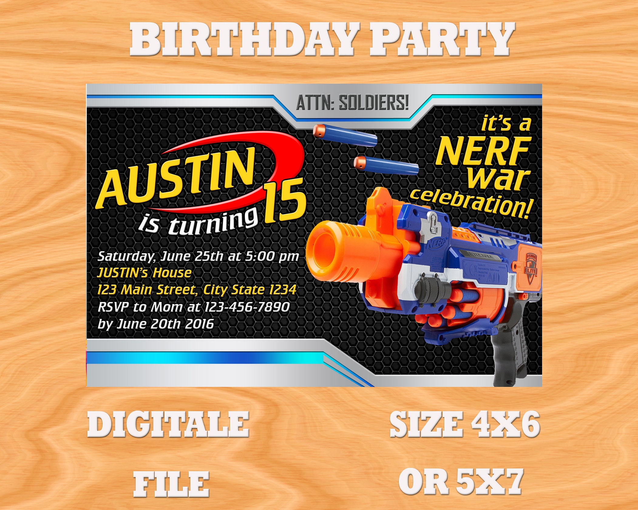 Nerf Invitation Nerf Birthday Party Nerf Card Invite Nerf Etsy