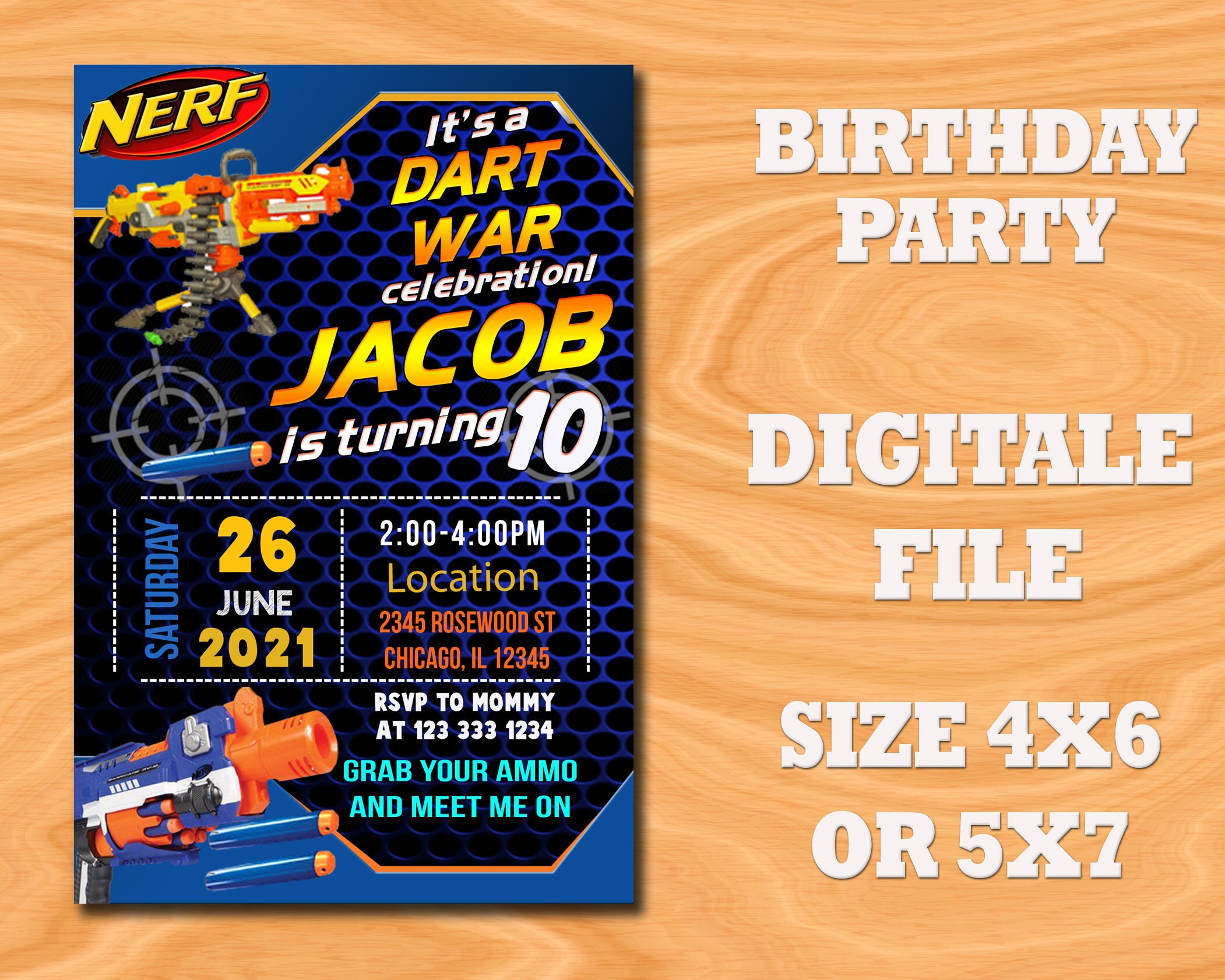 Nerf Gun Invitation Nerf Gun Birthday Party Nerf Gun Card Etsy