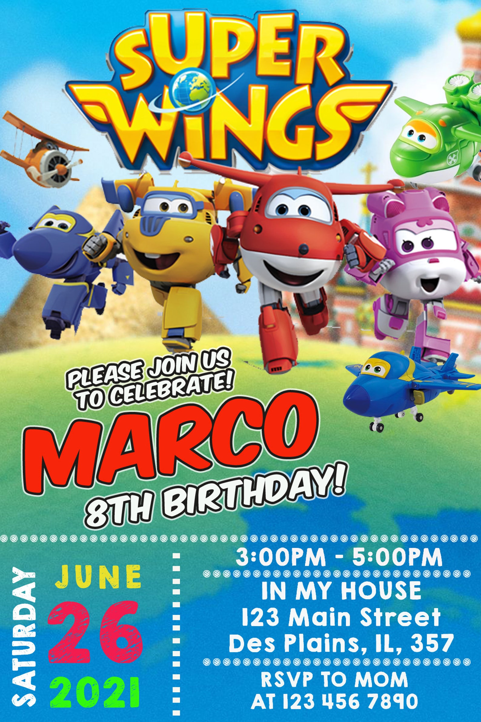 Super Wings Birthday Invitation Super wings Invitation Super Etsy