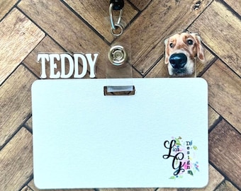 Custom Pet Badge Buddy Topper Dog Badge Buddy Cat Badge Topper Custom Photo Nursing Flair ID Accessories Nurse Gift Teacher Gift