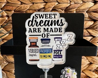 Sweet Dreams Badge Reel CRNA Badge Reel Stethoscope Tag Lanyard Carabiner Badge Interchangeable Acrylic Badge Reel Anesthesia Gift CRNA Gift