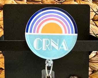 CRNA Rainbow Badge Reel Nurse Anesthetist Badge Lanyard Carabiner Interchangeable Acrylic Badge Reel Anesthesia Gift CRNA Gift