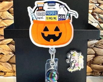 Trick or Treat Anesthesia Badge Reel Propofol Badge Reel Halloween Badge Reel Pumpkin Bead Acrylic Badge Reel Fall Anesthesia Gift CRNA Gift