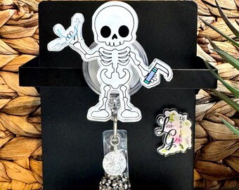 Skeleton Anesthesia Badge Reel Laryngoscope Badge Reel Halloween Badge Reel Bead Acrylic Badge Reel Fall Anesthesia Gift CRNA Gift