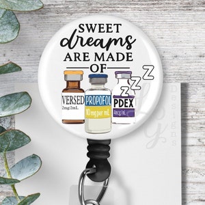 Anesthesia Badge Reel Sweet Dreams CRNA Badge Reel StethoscopeTag Lanyard Carabiner Badge Funny Nurse Badge Reel Anesthesia Gift CRNA Gift