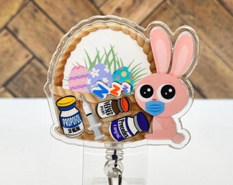 Easter Shaker Badge Reel Easter Bunny Shaker Badge Nurse Badge Reel Shaker Badge Anesthesia Badge Drugs Badge Nurse Gift Anesthesia Gift