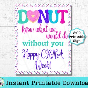 CRNA Week Printable Sign Instant Digital Download Donut CRNA Appreciation Healthcare Sign Happy Nurse Anesthesia Week CRNA Gift