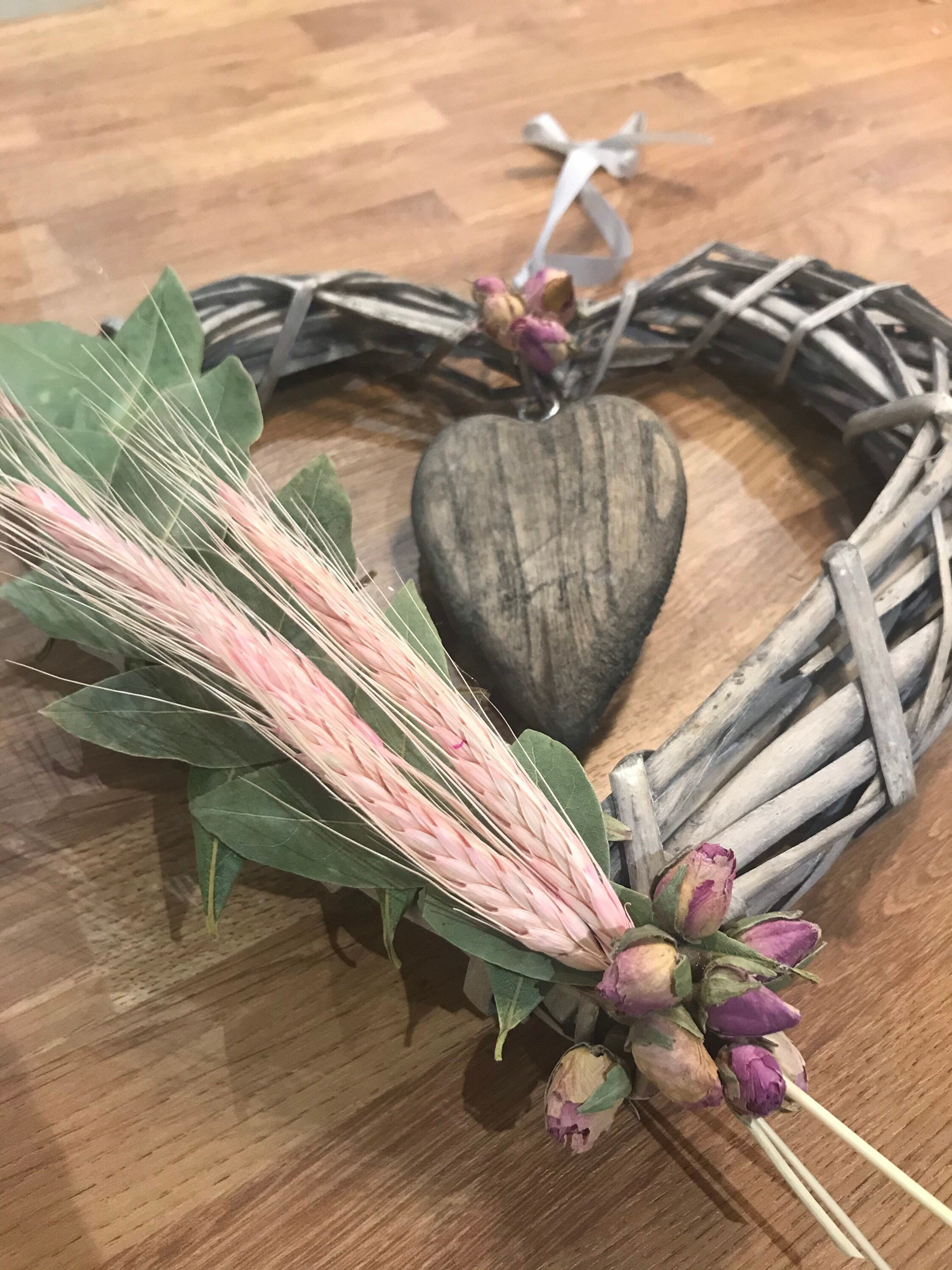 Pink Wicker Heart / Real Bay Leaves / Wheat / decorated wicker Etsy
