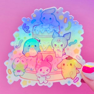 Cute Friends Kawaii Holographic Sticker, Weatherproof