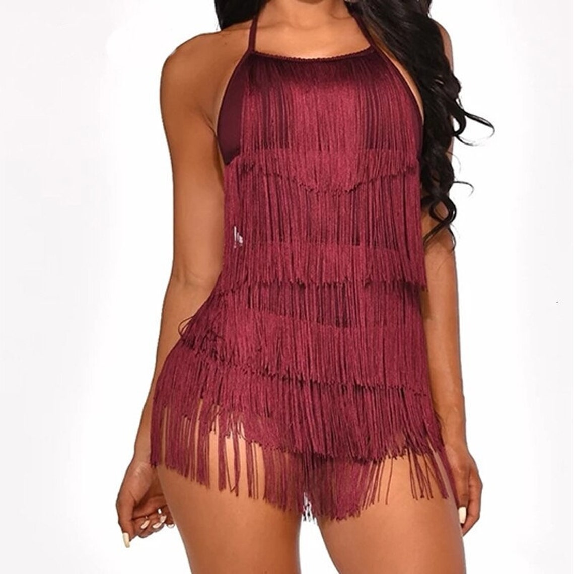 Tassel Knotted Fringe Party Summer Romper Halter Backless Etsy