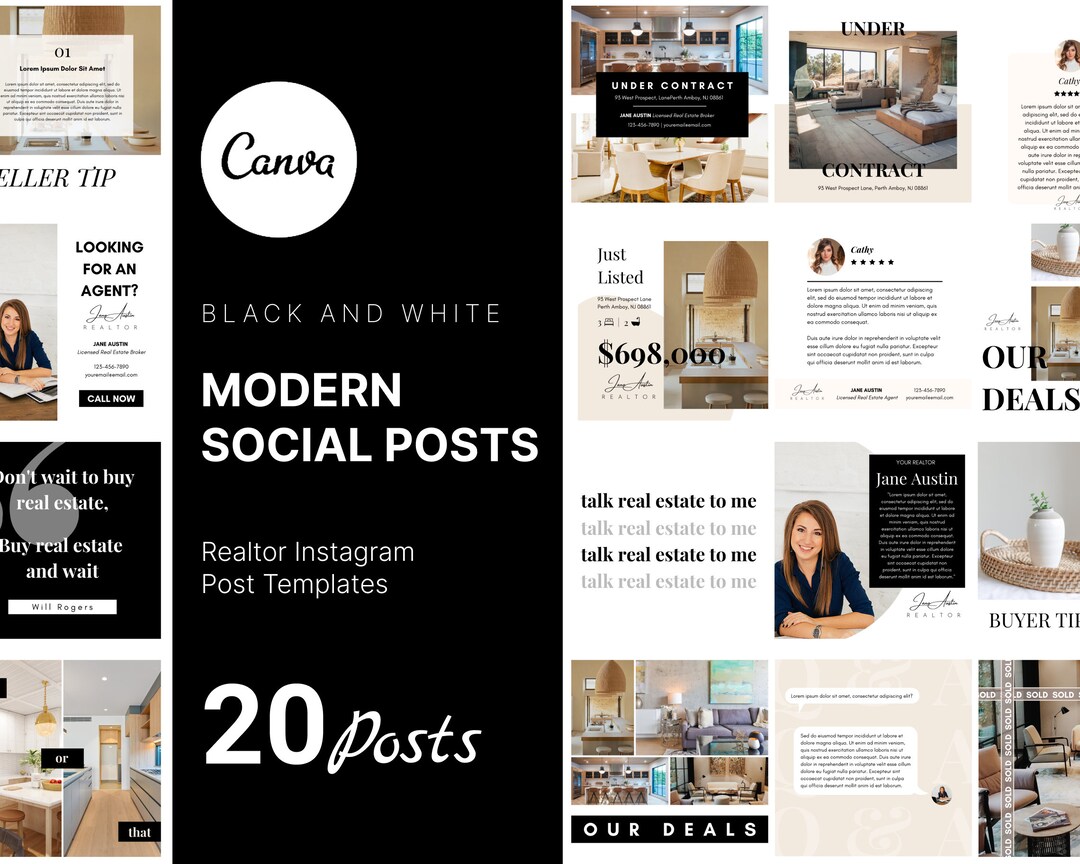 Black and White Real Estate Social Media Templates | Real Estate ...