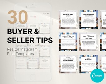 NEW! 30 Buyer & Seller Tips | Canva Template | Realtor Marketing | Instagram | Social Media | Instant Download | Real Estate Branding