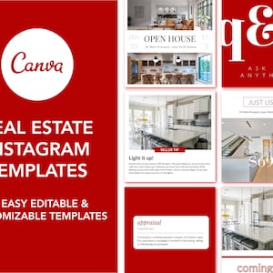 50 Real Estate Social Media Templates | Red Realtor Marketing | Realtor Instagram | Keller Williams | Real Estate Branding |