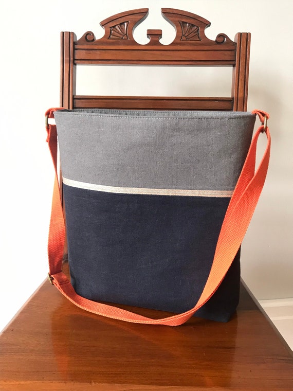 Fabric Cross Body Bag / Blue Grey Orange Bag / Fabric Etsy