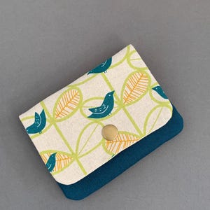 Monedero de tela / Monedero de tela de algodón y lino / Monedero de tela hecho a mano / Monedero con estampado de pájaros
