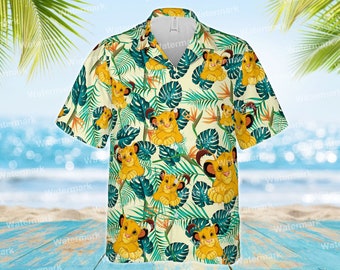 Simba Hawaiian Shirt, Swim Trunk With Lion King, Disney Trip Summer Hawaiian Shirt, Disney Bathing Suit, Family Trip Hawaiian Outfits.