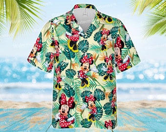 Minnie Mouse Hawaiian Shirt, Swim Trunk With Minnie Mouse, Disney Trip Summer Hawaiian Shirt, Disney Bathing Suit, Hawaiian Outfits.