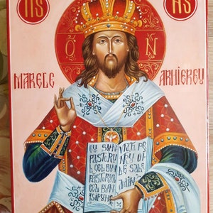 Handpainted  icon of Jesus Christ the Great Bishop - only mineral pigments - with egg tempera on a wooden board