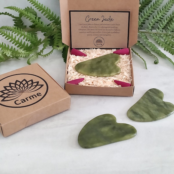 Green Jade Gua Sha Crystal Scraper Face Facial Beauty Body Massage Sculpting Tool Comes Gift Boxed with Properties and Card