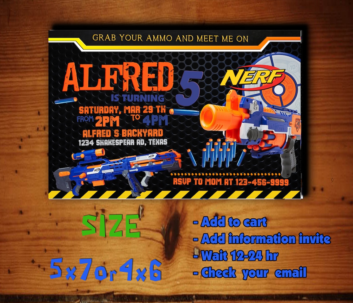 nerf invitation nerf birthday nerf party nerf card etsy