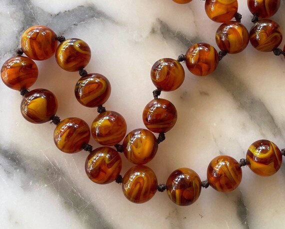 55 inch Amber Venetian glass Bead Necklace can be worn several ways