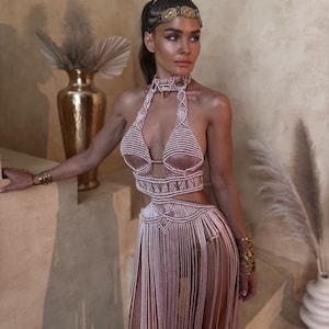 Harmonia Dress. Festival outfit, rave outfit, bohemian dress, goddess outfit, festival dress, burningman outfit, macrame dress, boho dress.