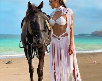 Muse Skirt. rave skirt, festival outfit, rave girl, burningman outfit, macrame skirt, bohemian skirt, tassel, fringe, boho outfit.