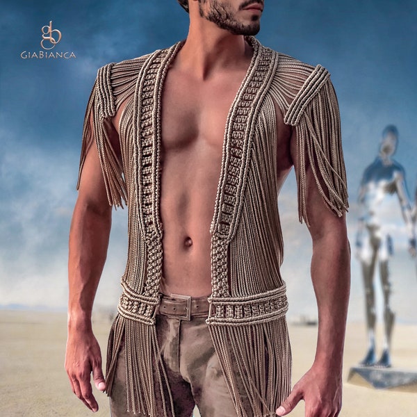 Achilleas Vest. Festival vest, Men vest, Festival men outfit, Burning man top, Coachella outfit, Handmade outfit, Rave outfit