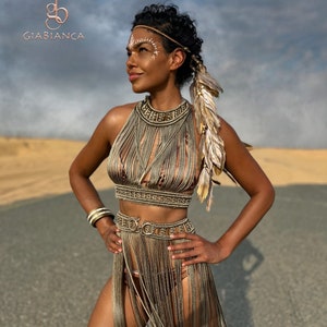 Aura Set. rave set, festival outfit, rave girl, burningman outfit, macrame set, bohemian set, tassel, fringe, boho outfit.