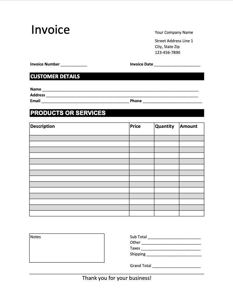 Invoice Template PDF. Business Invoice. Invoice Word. Editable Invoice. Custom Invoice