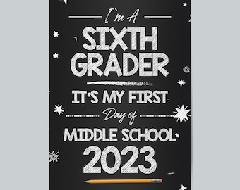 Erster Tag der sechsten Klasse Schild, Jahrgang 2023 (PDF Download)