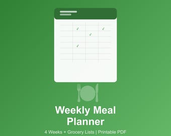 Wöchentlicher Essensplaner Druckbare Einkaufsliste PDF Menü Plan Vorlage Familien Abendessen Meal Prep Planner