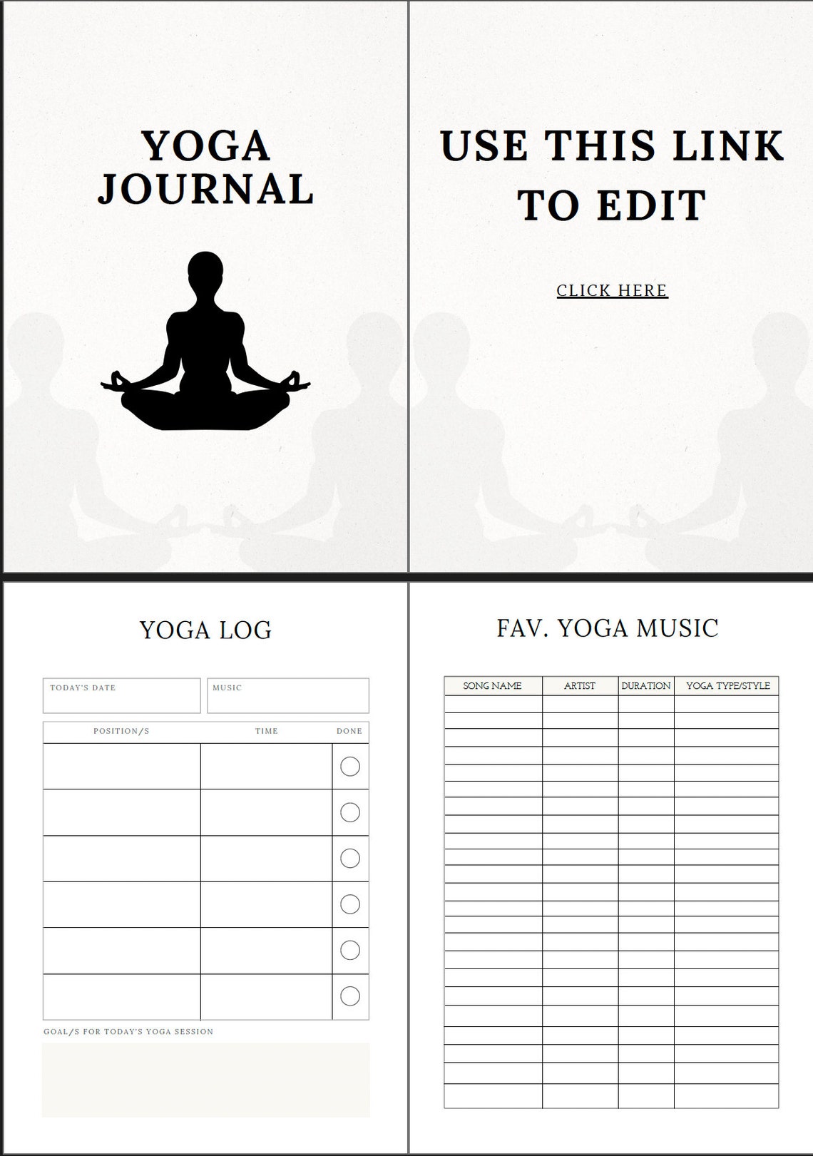 Comprehensive Yoga Journal Template - Pose Tracker, Meditation Log ...