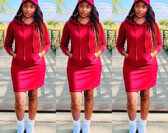 Hoodie Dress Red - Etsy