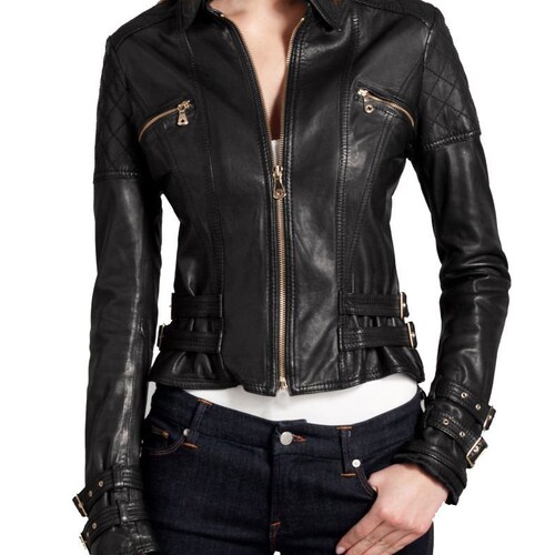 Women's Black Quilted Slim Fit Biker Style Moto Leather - Etsy