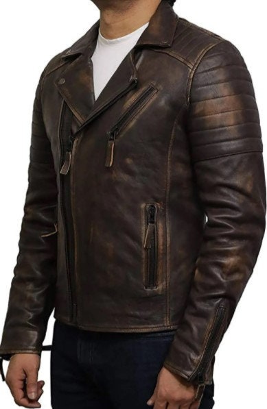 Men's Handmade Brown Motorcycle Leather Jacket Men Slim - Etsy