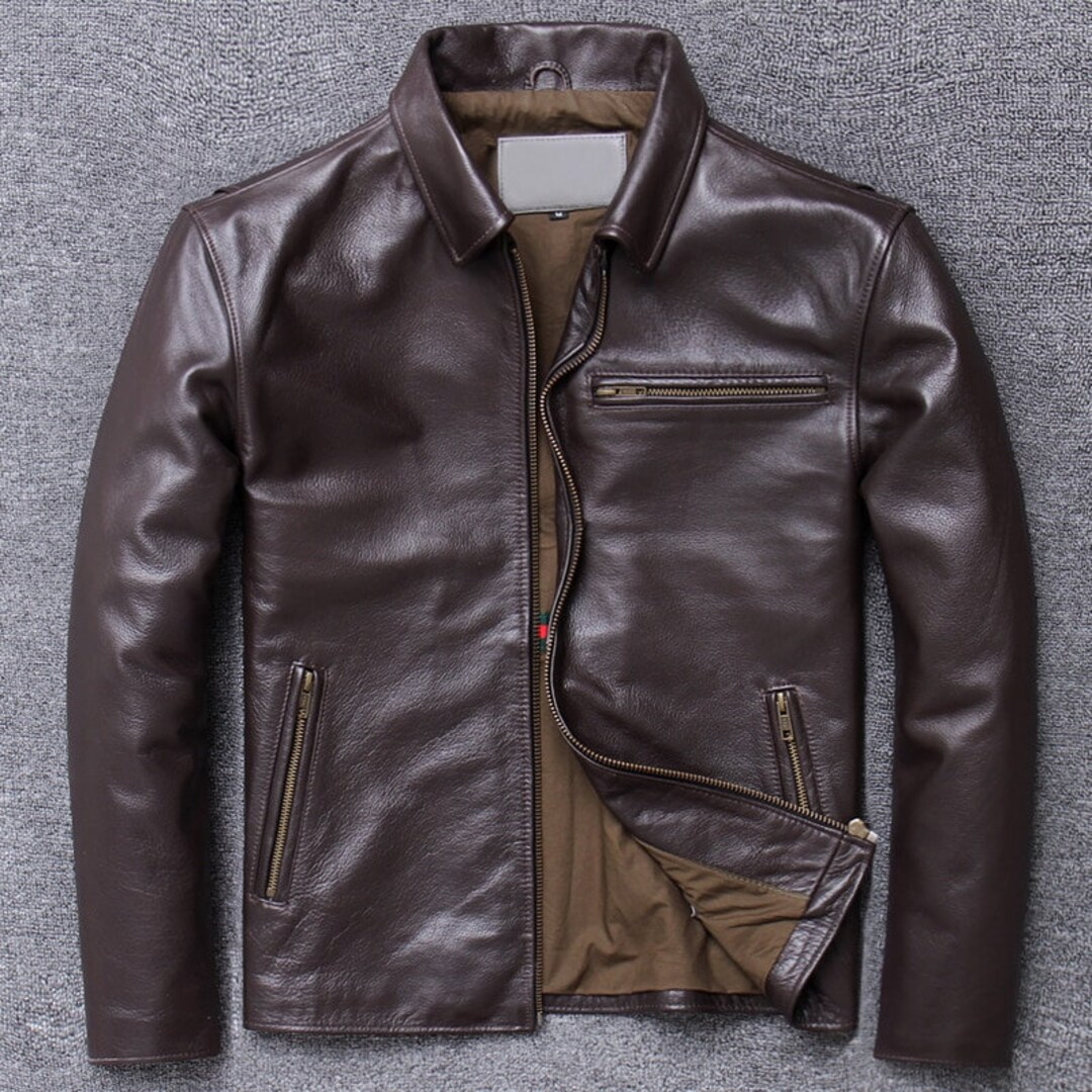 Men's Motorcycle Cafe Racer Brown Real Leather Jacket - Etsy