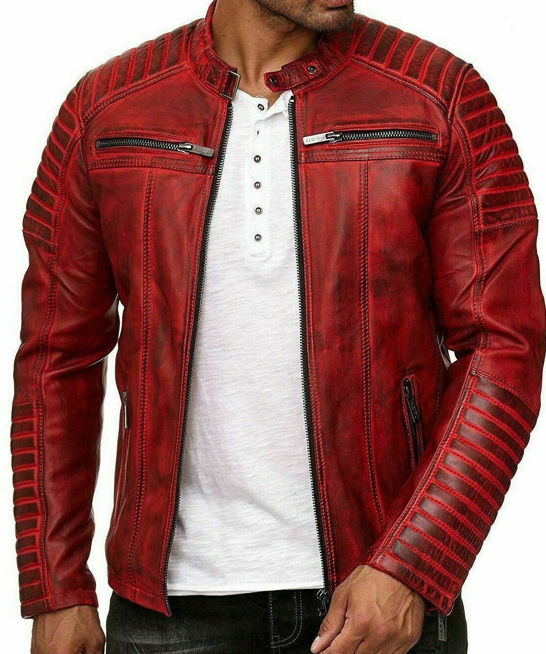 Men Handmade Genuine Slim Fit Biker Jacket - Etsy Israel