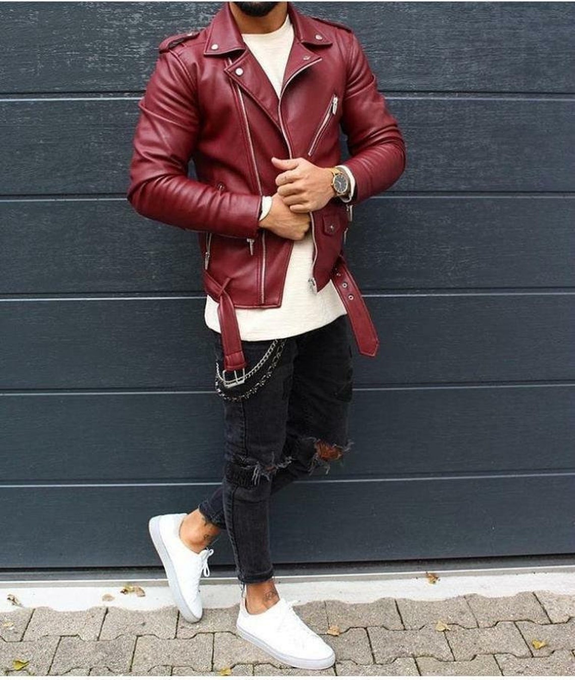Men's Slim Fit Handmade Biker Red Real Leather Jacket - Etsy Canada