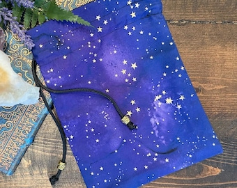 Tarot Card Tarot Deck Bag Drawstring Pouch - Purple blue night sky, stars, space
