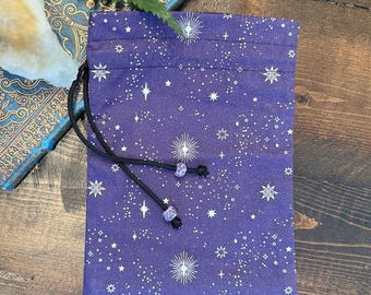 Tarot Card Tarot Deck Bag Drawstring Pouch - Purple Glitter Stars, celestial, space