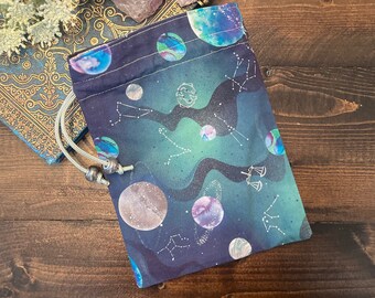 Tarot Card Tarot Deck Bag Drawstring Pouch - Blue space, planets, constellations, astrology, celestial