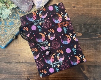 Tarot Card Tarot Deck Bag Drawstring Pouch - Moons with pastel on black- Charged by the moon