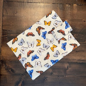 Book sleeve or tablet protector - padded- journal sleeve- blue, yellow, orange butterflies