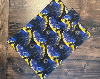 Book sleeve or tablet protector - padded- journal sleeve- blue, gold, moon, sun, sky celestial print