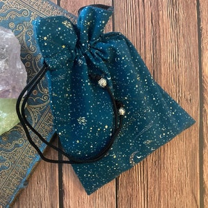 Tarot Card Tarot Deck Bag Drawstring Pouch - Teal Moons and shooting stars