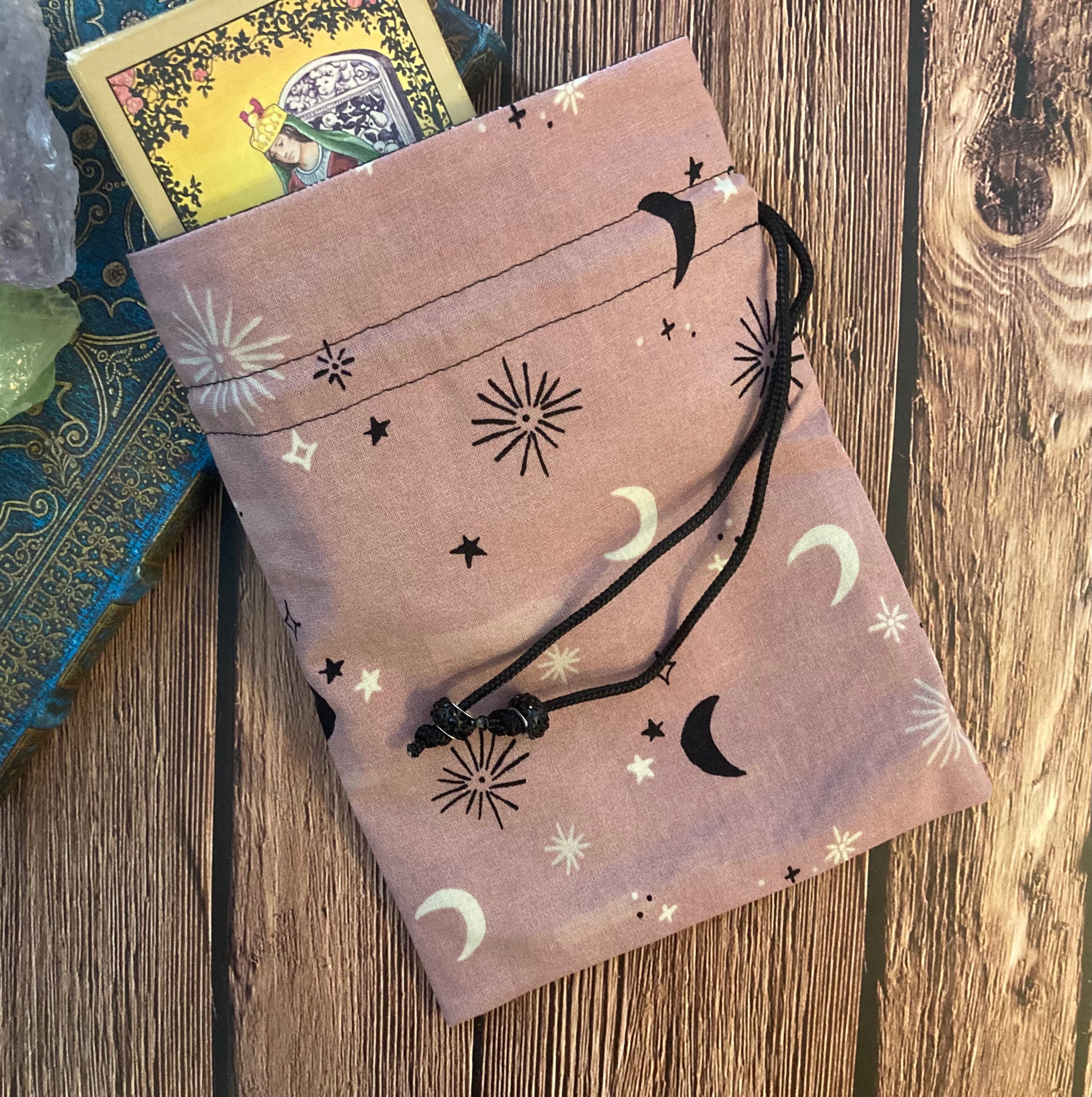 Tarot Card Tarot Deck Bag Drawstring Pouch - Dusty Pink Rose Moons and ...